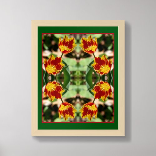 Fiery Red And Yellow Tulip Flowers Abstract Framed Art