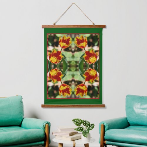 Fiery Red And Yellow Tulip Flowers Abstract Hanging Tapestry