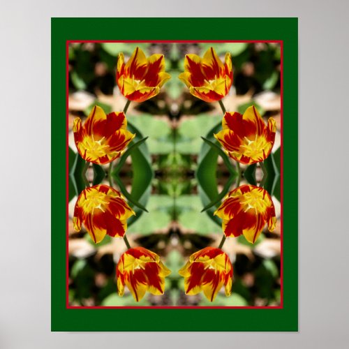Fiery Red And Yellow Tulip Flowers Abstract Poster