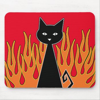 ~ Fiery  {{{{ Red }}}} Black Cat ~ Mouse Pad by WaywardMuse at Zazzle