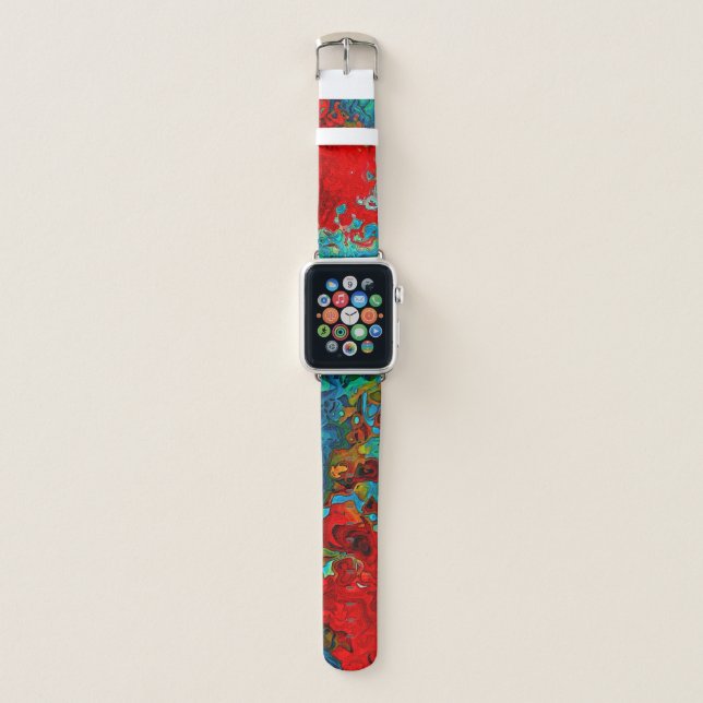 Fiery Red & Blue Flowing Swirls Abstract Apple Watch Band (Front)