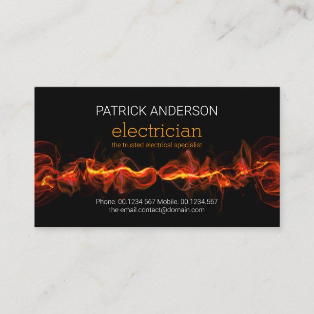 Fiery Red Electric Lightning Electrical Service Business Card (Front)