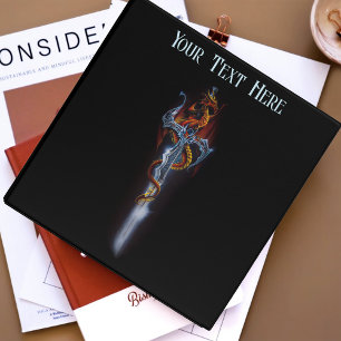 Fiery Red Fantasy Dragon Silver Sword Painting 3 Ring Binder