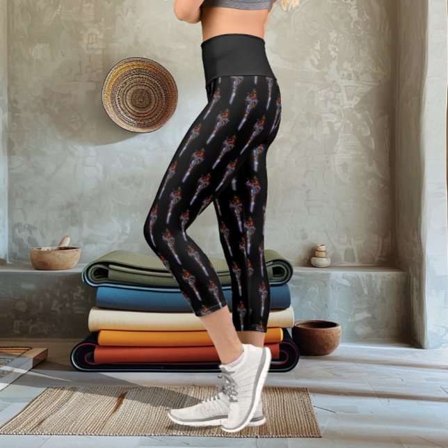 Fiery Red Fantasy Dragon Silver Sword Painting Capri Leggings (Creator Uploaded)