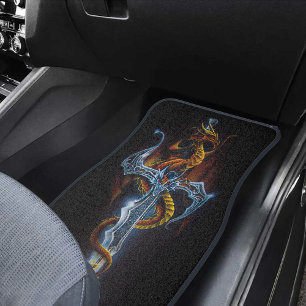 Fiery Red Fantasy Dragon Silver Sword Painting Car Floor Mat