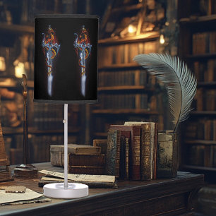 Fiery Red Fantasy Dragon Silver Sword Painting Table Lamp