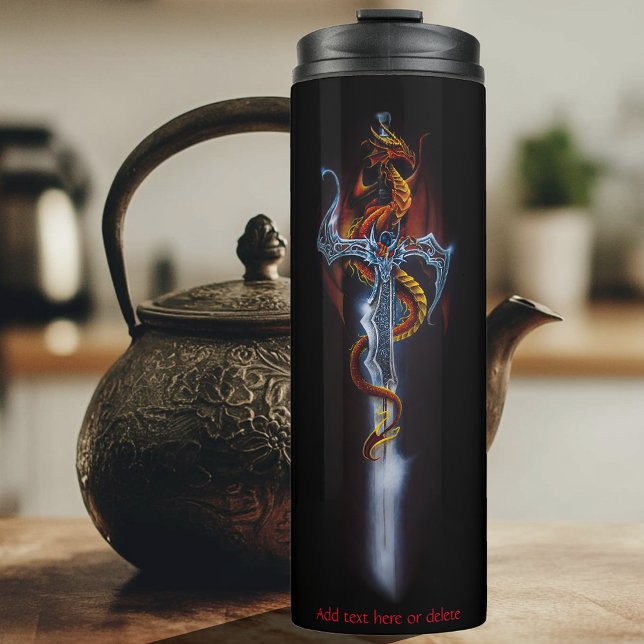 Fiery Red Fantasy Dragon Silver Sword Painting Thermal Tumbler (Creator Uploaded)