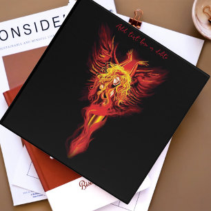 Fiery Red Fantasy Phoenix Woman Black 3 Ring Binder