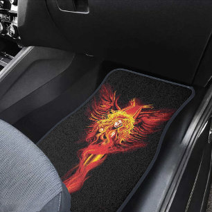 Fiery Red Fantasy Phoenix Woman Black Car Floor Mat