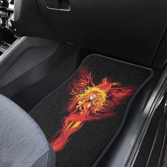 Fiery Red Fantasy Phoenix Woman Black Car Floor Mat (Creator Uploaded)