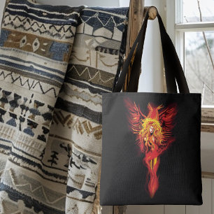 Fiery Red Fantasy Phoenix Woman Black Tote Bag