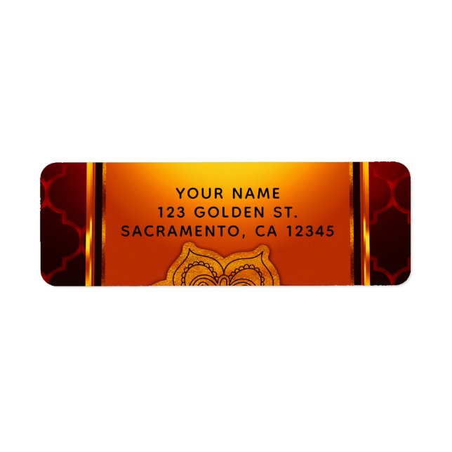 Fiery Red Gold Royal Indian Arabian Moroccan Party Label (Front)