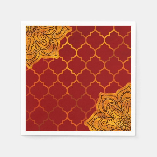 Fiery Red Gold Royal Indian Arabian Theme Moroccan Napkins (Front)