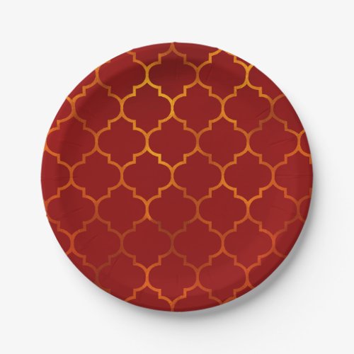 Fiery Red Gold Royal Indian Arabian Theme Moroccan Paper Plates