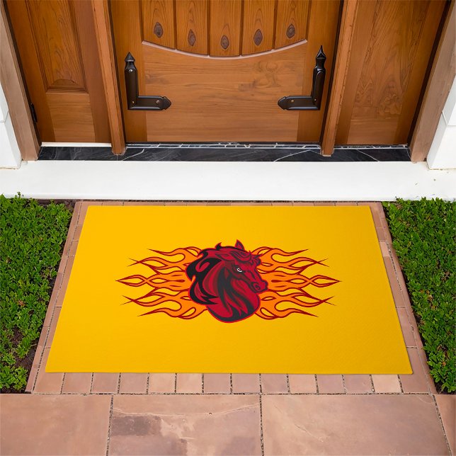 Fiery Red Horse Head with Flames Doormat (Creator Uploaded)
