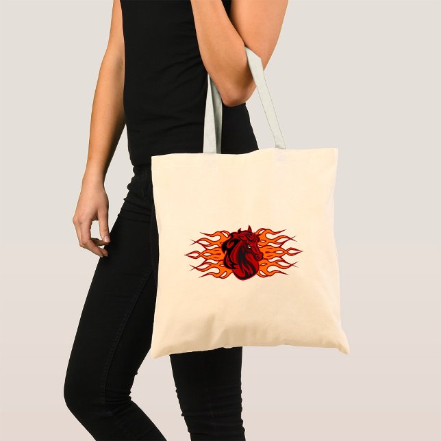 Fiery Red Horse Head with Flames Tote Bag (Creator Uploaded)