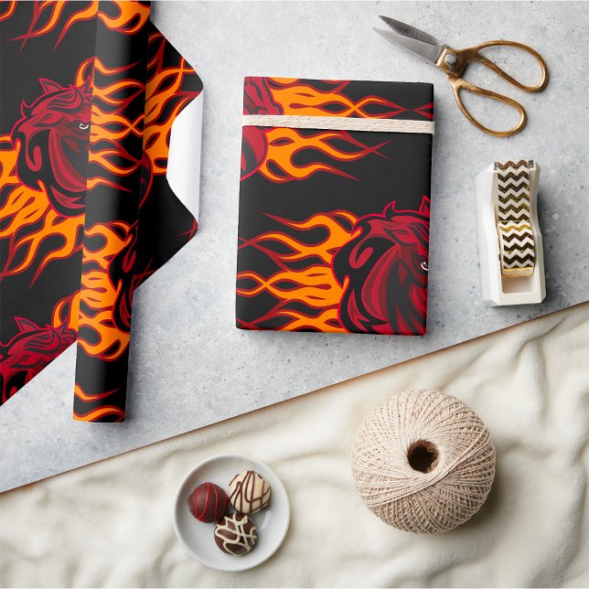 Fiery Red Horse Head with Flames Wrapping Paper (Creator Uploaded)
