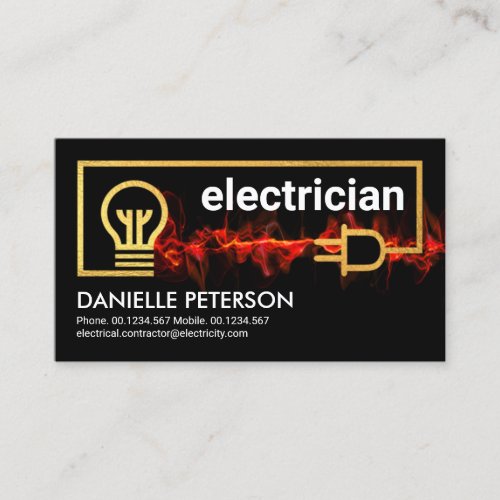 Fiery Red Lightning Powers Electrical Wiring Business Card