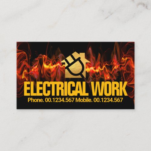 Fiery Red Lightning Striking Gold Power Plug Business Card