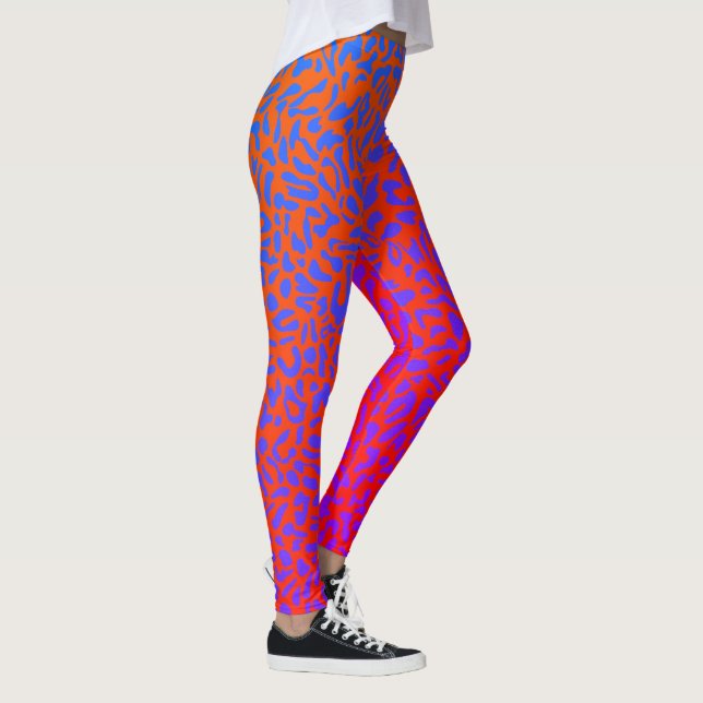 Fiery Red Orange Purple Leopard Leggings (Right)