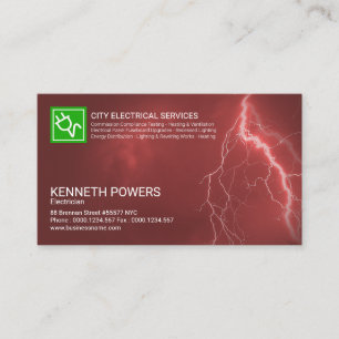 Fiery Red Sky Illuminating Lightnings Electrician Business Card