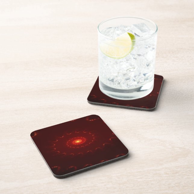 Fiery Red Sparkle Swirl Gradient Beverage Coaster (Right Side)