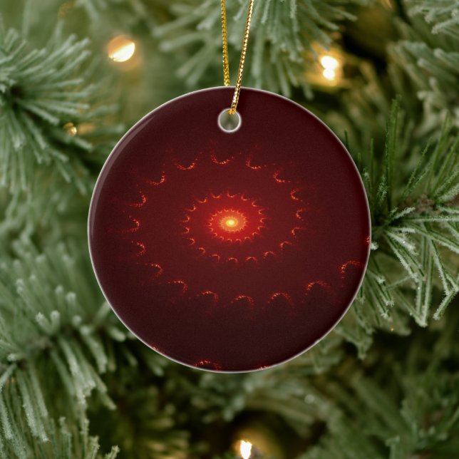 Fiery Red Sparkle Swirl Gradient Ceramic Ornament (Tree)