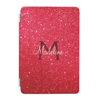  Fiery Red Sparkling Glitter Monogrammed   iPad Mini Cover