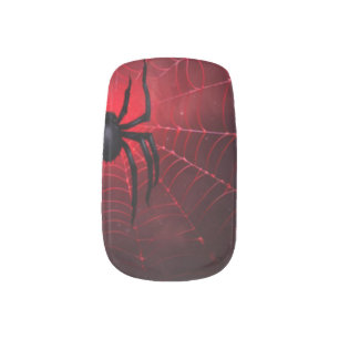 Fiery Red Spooky Halloween Gothic Spider Webs Minx Nail Art