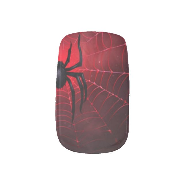 Fiery Red Spooky Halloween Gothic Spider Webs Minx Nail Art (Left Thumb)