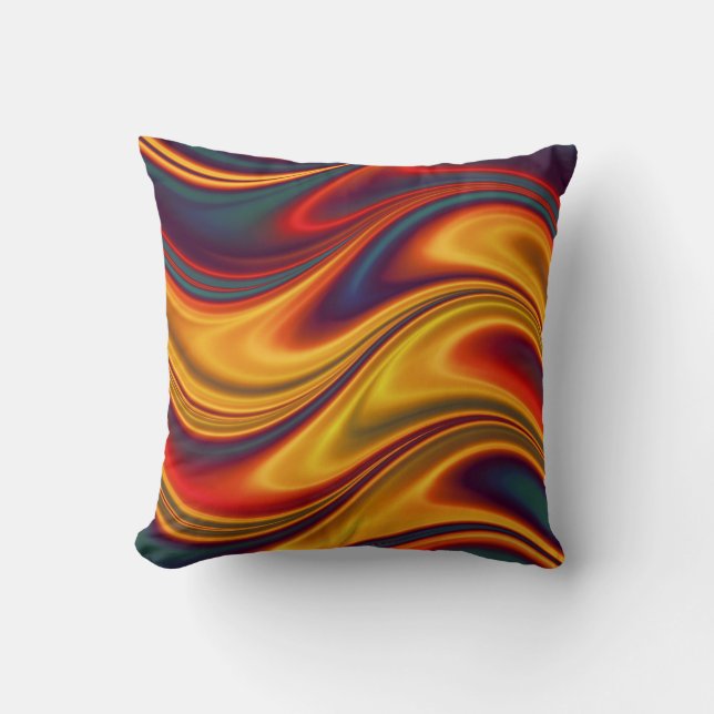 Fiery red yellow blue waves throw pillow (Front)