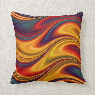 Fiery red yellow blue waves throw pillow