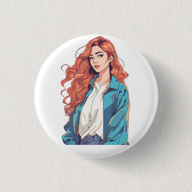 Fiery Redhead Aesthetic Button (Front)