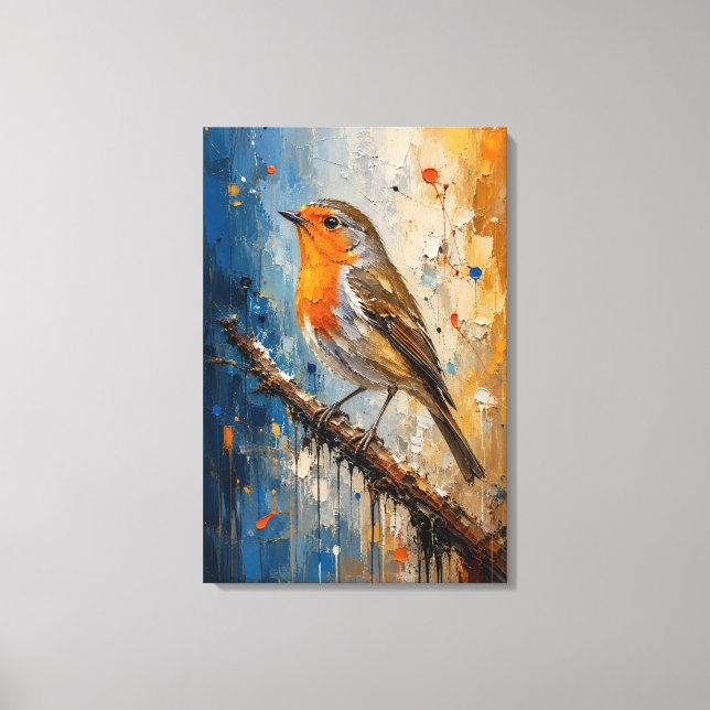Fiery Robin Impasto Canvas Print (Front)