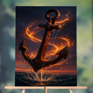 Fiery Rustic Anchor – Nautical Fantasy Wall Art Acrylic Sign