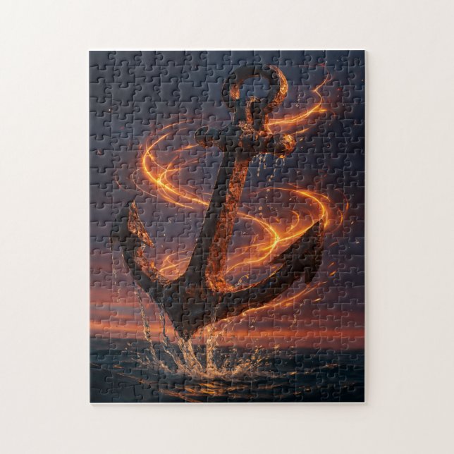 Fiery Rustic Anchor – Nautical Fantasy Wall Art Jigsaw Puzzle (Vertical)