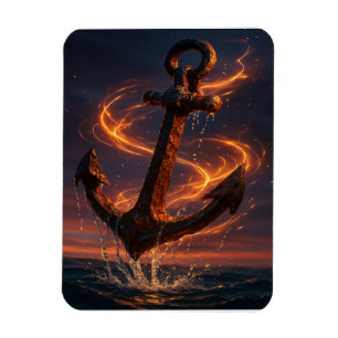 Fiery Rustic Anchor – Nautical Fantasy Wall Art Magnet