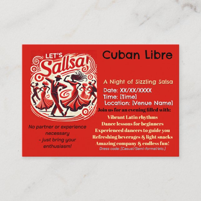 Fiery Salsa Dance Party Invitation – Red Hot Night (Front)
