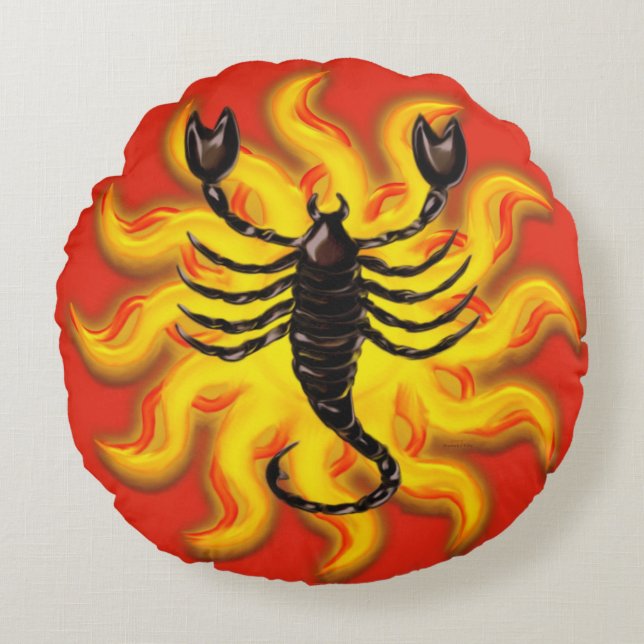 Fiery Scorpio Round Pillow (Front)