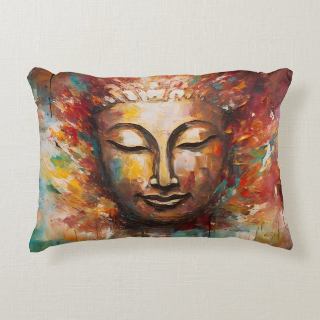 Fiery Serenity – Buddha Expressionist Art Accent Pillow (Front)