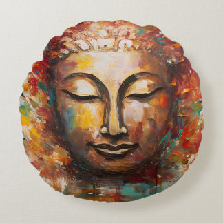 Fiery Serenity – Buddha Expressionist Art Round Pillow