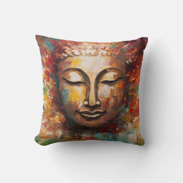 Fiery Serenity – Buddha Expressionist Art Throw Pillow (Front)
