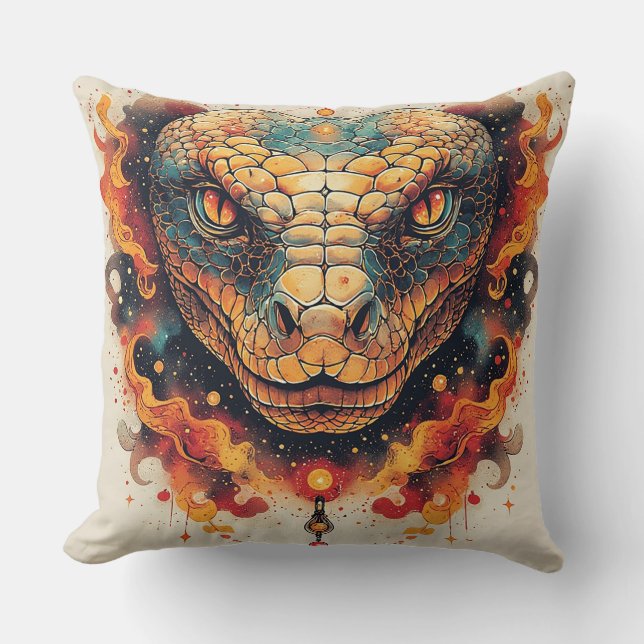 Fiery Serpent with Dynamic Energy Throw Pillow (Front)