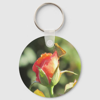 Fiery Skipper Butterfly on Rosebud Keychain