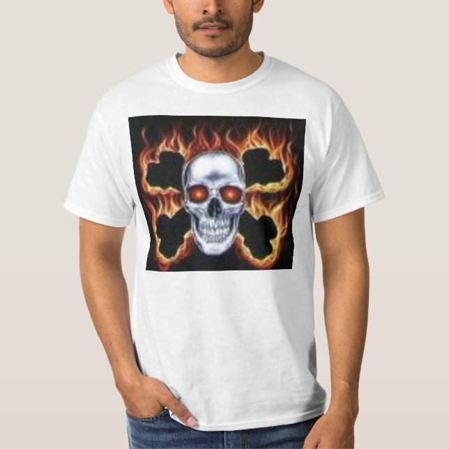 fiery skull and crossbones T-Shirt (Front)