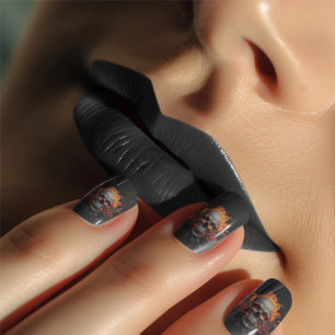 Fiery Skull and Roses Minx Nail Art