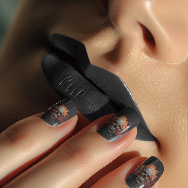 Fiery Skull and Roses Minx Nail Art (Creator Uploaded)