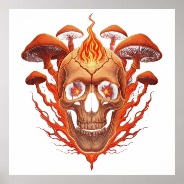Fiery Skull Mushrooms Poster (Front)