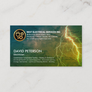 Fiery Sky Illuminating Lightning Electrician Business Card