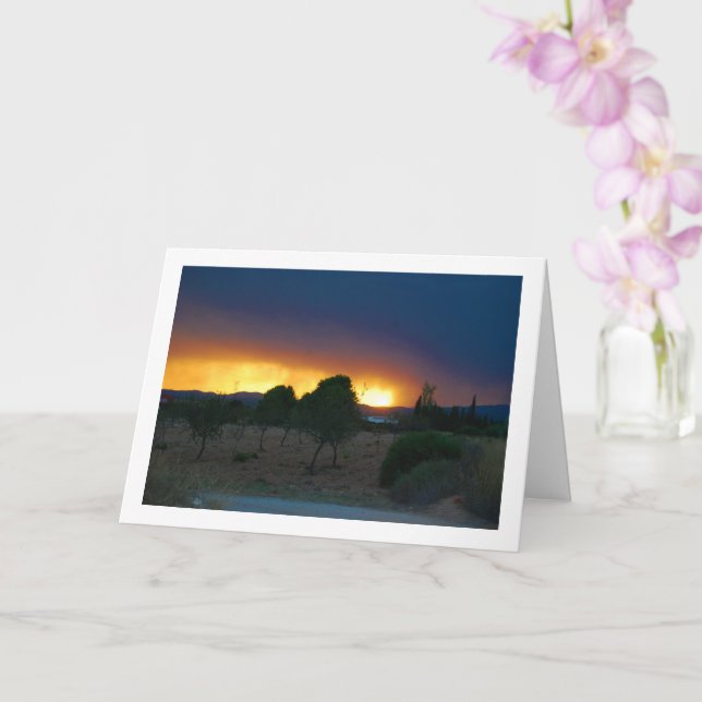 Fiery Sky Night Orchard Landscape Card (Orchid)